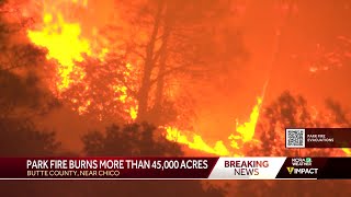 Park Fire  Northern California wildfire rapidly burns [upl. by Ailee582]