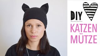 Katzenmütze mit Schnittmuster nähen  DIY Mütze mit Katzenohren [upl. by Ynehteb]