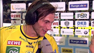 Uwe Gensheimer Philipp Weber amp Nikolaj Jacobsen nach dem LöwenSieg gegen Leipzig [upl. by Lerual]