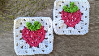 Crochet Strawberry Granny Square Tutorial [upl. by Anaujait482]