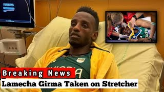 Olympic Runner Lamecha Girma Taken on Stretcher After Frightening Fall  2024 Olympics [upl. by Clance]