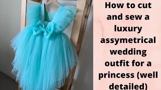 How to cut and sew a luxury asymmetrical ruffle wedding outfit for a princess ruffle tutu dressDIY [upl. by Kleon]