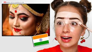 I Tried Following INDIAN BENGALI Bridal Makeup Tutorial [upl. by Anagnos290]