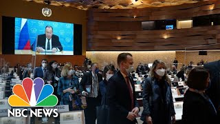 Watch UN Envoys Stage Walkout As Russias Lavrov Begins Address [upl. by Htyderem]