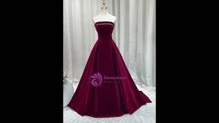 kemedress Simple Burgundy Velvet Strapless Prom Dress [upl. by Brigette]