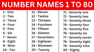 1 to 80 number names  number names 1 to 80 with spelling  one to eighty spelling in english  180 [upl. by Daveen607]