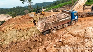 Heavy Dump Trucks Stuck During Landslide And Recovery By XCMG Bulldozer Project Clear Stones [upl. by Annawik]