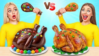 Real Food vs Chocolate Food Challenge  Eating Only Sweet 24 Hours by Choco DO [upl. by Tilla]