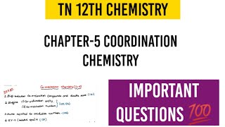 12th ChemistryChapter5Coordination Chemistry Important questions [upl. by Notniv]