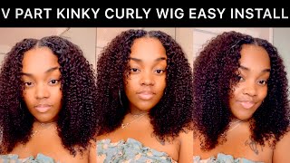 EASY PROTECTIVE STYLE USING UNICE V PART KINKY CURLY WIG Tatiaunna [upl. by Enneicul499]