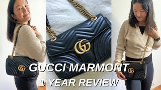 GUCCI GG MARMONT HANDBAG 1 YEAR REVIEW  Is it worth it Classic or Trendy [upl. by Gaven914]