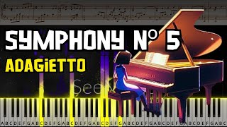 4th Movement of Symphony Nº 5 Adagietto by Gustav Mahler  easy piano tutorial score [upl. by Hu]