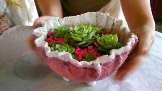 Maceta de cemento y tela super fácil  CEMENT AND CLOTH FLOWER POT SUPER EASY [upl. by Caesaria]