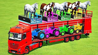 TRANSPORTING HORSES amp URSUS MINI TRACTORS WITH MERCEDES TRUCK  Farming Simulator 22 [upl. by Rance]