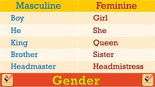 Gender in English Grammar  190 Important Words MasculineFeminineCommonNeuter Opposite Words [upl. by Dirraj384]