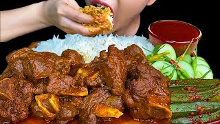 MUKBANG EATINGSPICY MUTTON CURRY GREEN CHILLI ONIONS amp WHITE RICE [upl. by Ramak]