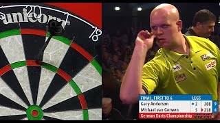 INCREDIBLE DARTS Michael van Gerwen v Gary Anderson 2015 German Darts Championship HD [upl. by Jeniece]