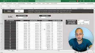 Planilha Financiamento e Empréstimos no Excel  Tabela Price e SAC com Amortização [upl. by Attennod]