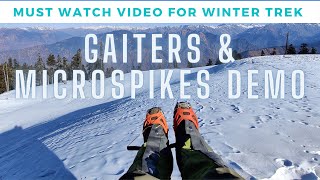 How to Wear Gaiters and CramponsMicroSpikes  Demo Video ❄️  Trekking Gears  Kedarkantha Trek 🎿 [upl. by Brookhouse]