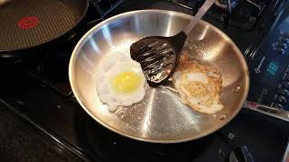 Hubby Cooking How to Make and Eat Fried Eggs on Stainless Steel Pan [upl. by Roeser]