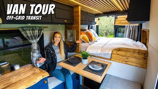 VAN TOUR  Fully Converted Off Grid Ford Transit with Hidden Shower [upl. by Mallen]