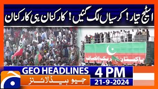 Geo News 4 PM Headlines PTI Lahore Jalsa  21st Sep 2024 [upl. by Eastlake]