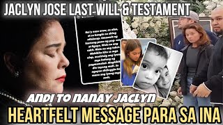 JACLYN JOSE nakapag handa bago pumanaw may LAST WILL amp TESTAMENT na bumungad para kay Andi at Gwen [upl. by Aisak]