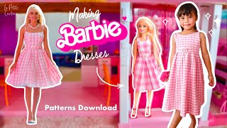 DIY Pink Gingham Barbie Movie Inspired Dresses  EasyBeginner ￼￼￼🎀 [upl. by Ettenoj]