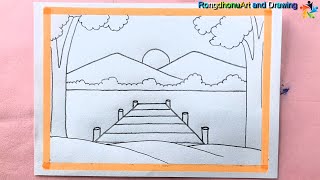 Scenery Drawing 💛 Painting 💚 Easy Tutorial [upl. by Ireva]