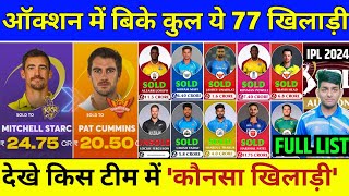 IPL Auction 2024  All Sold Players Final List  IPL 2024 All Sold Players  IPL 2024 All Team Squad [upl. by Ahsenahs]