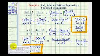 Ex Add and Subtract Rational Expressions  Opposite Denominators [upl. by Tolman]