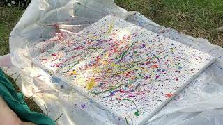 How To Do A Splatter Painting On a White Canvas quotFiestaquot [upl. by Bronwen]