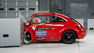 2013 Volkswagen Beetle driverside small overlap IIHS crash test [upl. by Dorman480]