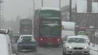 Buses in the snow in Enfield North London on 20th Jan 2013 [upl. by As377]