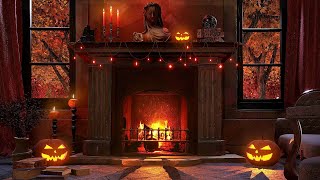 Spooky Halloween Fireplace with Rain on Windows Sound  Relax and deep Focus Ambience [upl. by Carbone648]