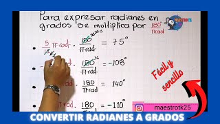 ¿Cómo pasar de radianes a grados de forma fácil y sencilla 👉😱EJEMPLOS Y EJERCICIOS 😱👈 [upl. by Glory]