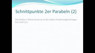 Quadratische Funktion Teil 5 Schnittpunkte zweier Parabeln  Punkt auf einer Parabel  Mathe [upl. by Kinghorn]