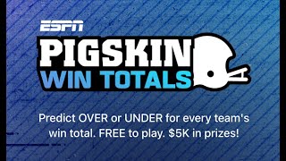 ESPN Pigskin Win Totals how to play well and utilize leverage [upl. by Jolee]