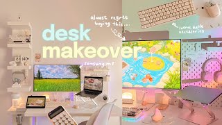 desk setup makeover 🖥️ samsung m8 unboxing desk accessories cable management [upl. by Khajeh407]