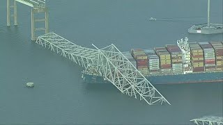 Watch Live Aerial view of Francis Scott Key Bridge in Baltimore after its collapse [upl. by Yerac]