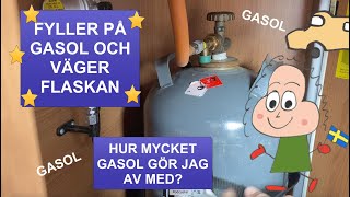 32 Hur man fyller på gasol och väger flaskan  hur mycket gasol förbrukar jag i husbilen [upl. by Flight]