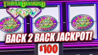 WOW BACK 2 BACK JACKPOTS ON HIGH LIMIT TRIPLE DOUBLE DIAMOND SLOT MACHINE ➜ CASINO SLOTS [upl. by Avid]