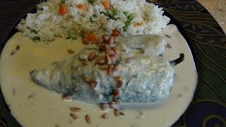 Stuffed Poblano peppers with pine nuts sauce [upl. by Aylad]