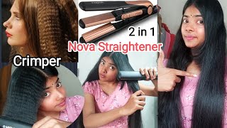 NOVA ceramic hair straightener REVIEW👌2 in 1👌Unboxing ReviewDemo😍l Straightener l Crimperlhair [upl. by Syla]