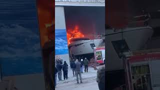 Yacht damaged in fire at the Ferretti shipyard in Cattolica 🛥️🚒🔥 [upl. by Annavaig]