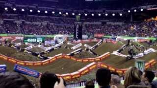 2014 Indianapolis AMA Supercross 450 Main Event Start With Crash At Lucas Oil Stadium [upl. by Ebeohp]