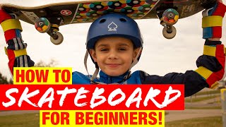 How to SKATEBOARD in 3 EASY STEPS Kidfriendly Guide for Young Beginners Learning to Ride [upl. by Ayhdnas]