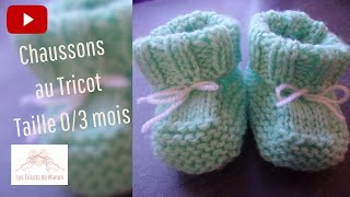 Chaussons bébé 03 mois au tricot [upl. by Ioj]