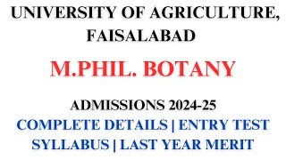 UAF MPhil Botany Admissions 202425  Botany  University of Agriculture Faisalabad [upl. by Gowrie683]