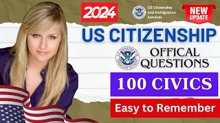 2024 random 100 civics questions and answers  US citizenship interview I N400 Interview [upl. by Egiarc256]